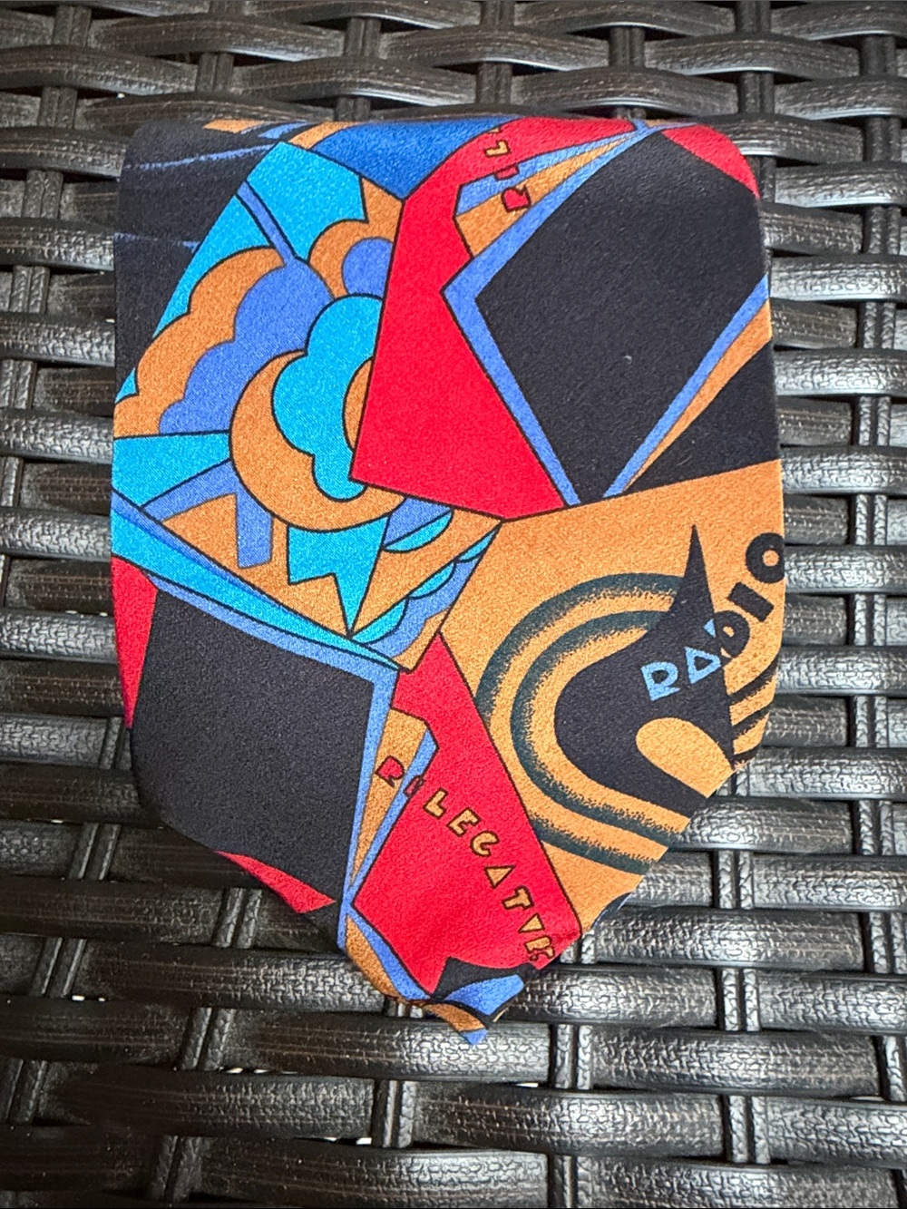 Versace Multicolor Geometric Silk Tie - Black, Red, Blue, Orange